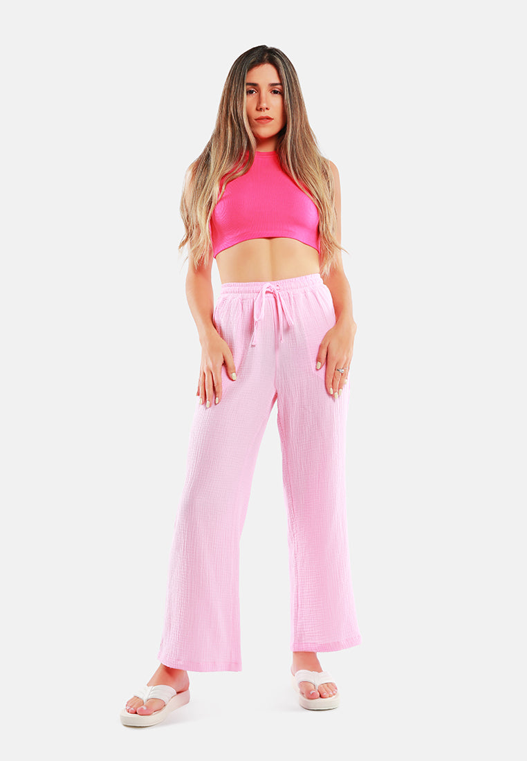 drawstring casual lounge wide pants by ruw#color_pink