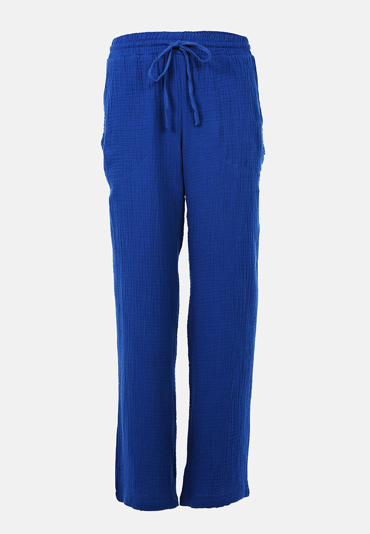drawstring casual lounge wide pants by ruw#color_matt-blue
