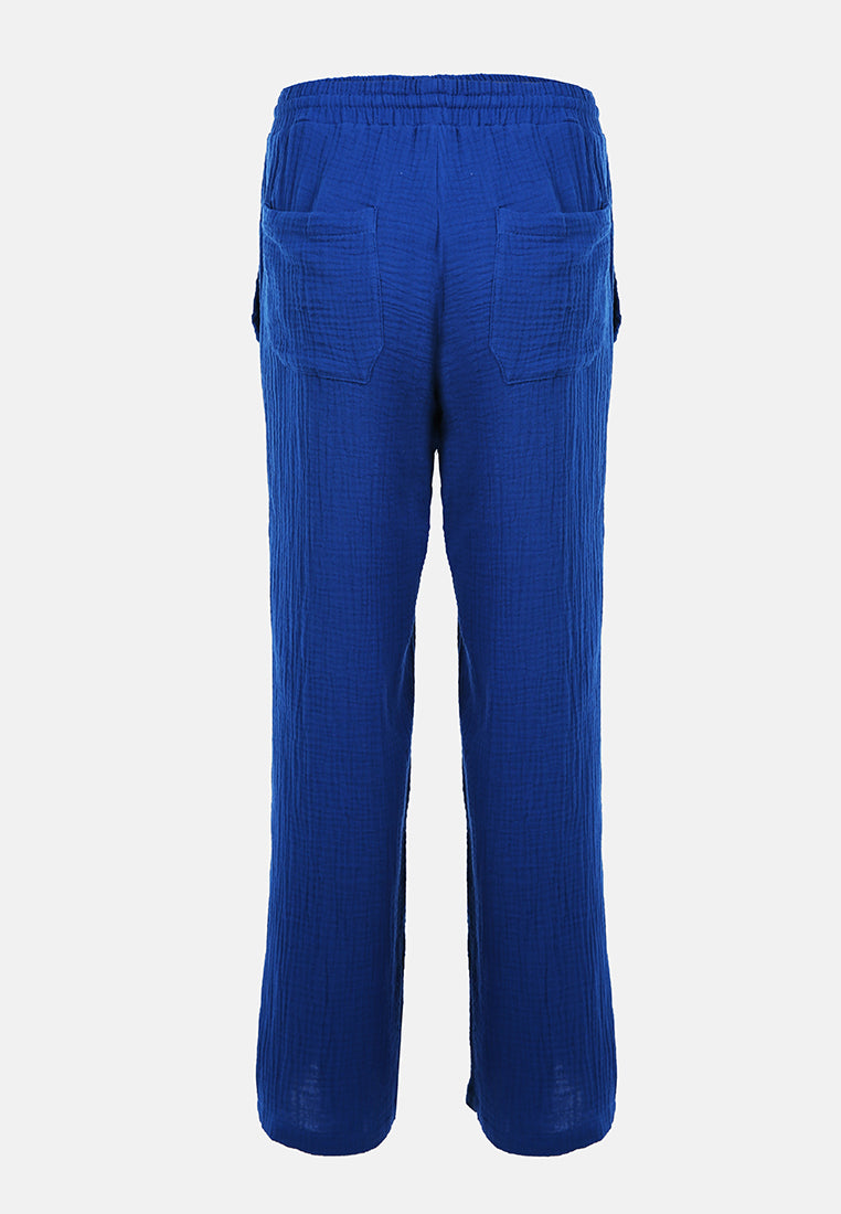 drawstring casual lounge wide pants by ruw#color_matt-blue