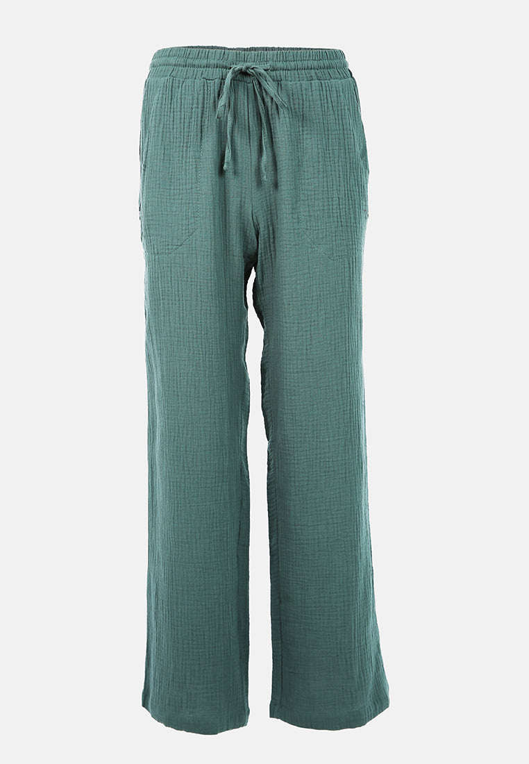 drawstring casual lounge wide pants by ruw#color_matt-green