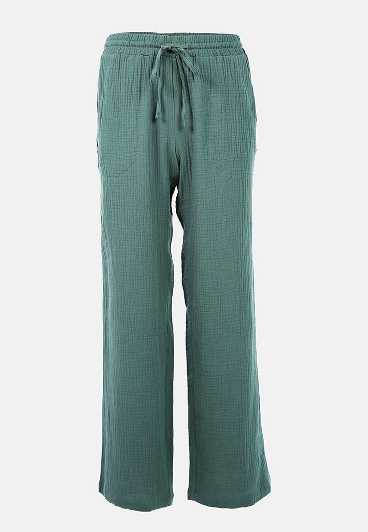 drawstring casual lounge wide pants by ruw#color_matt-green