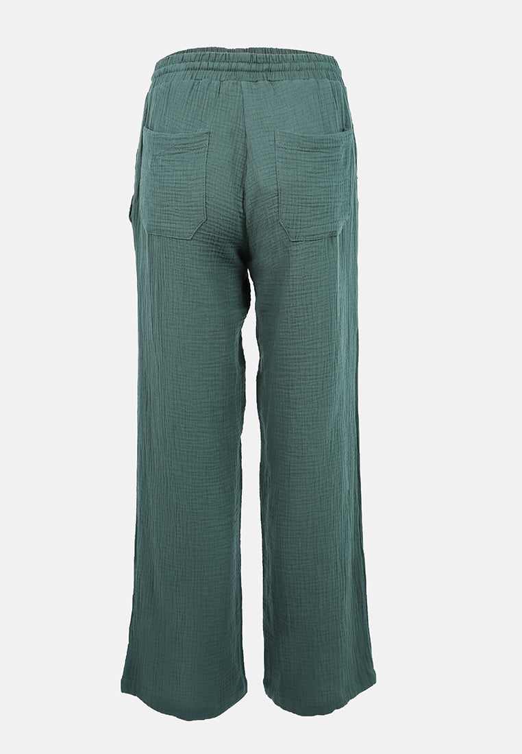 drawstring casual lounge wide pants by ruw#color_matt-green