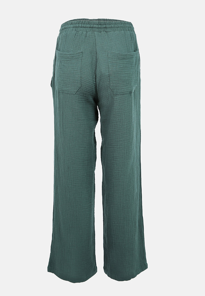 drawstring casual lounge wide pants by ruw#color_matt-green