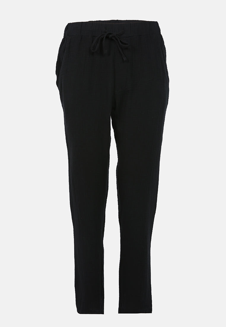 drawstring narrow bottom summer pants by ruw#color_black