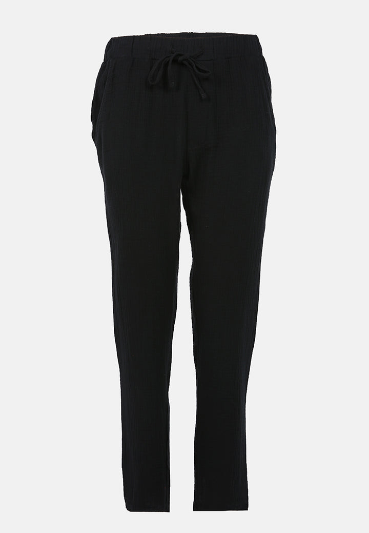 drawstring narrow bottom summer pants by ruw#color_black