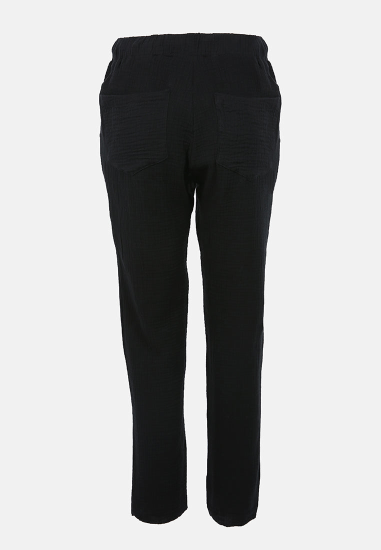 drawstring narrow bottom summer pants by ruw#color_black