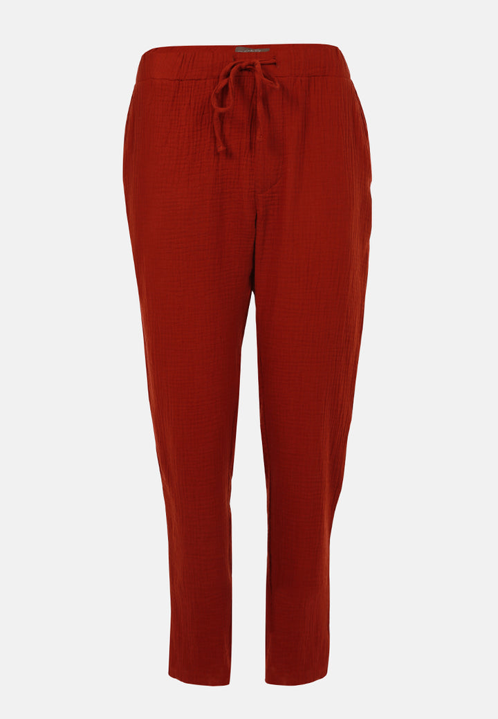 drawstring narrow bottom summer pants by ruw#color_burgundy