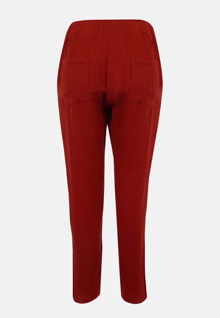 drawstring narrow bottom summer pants by ruw#color_burgundy