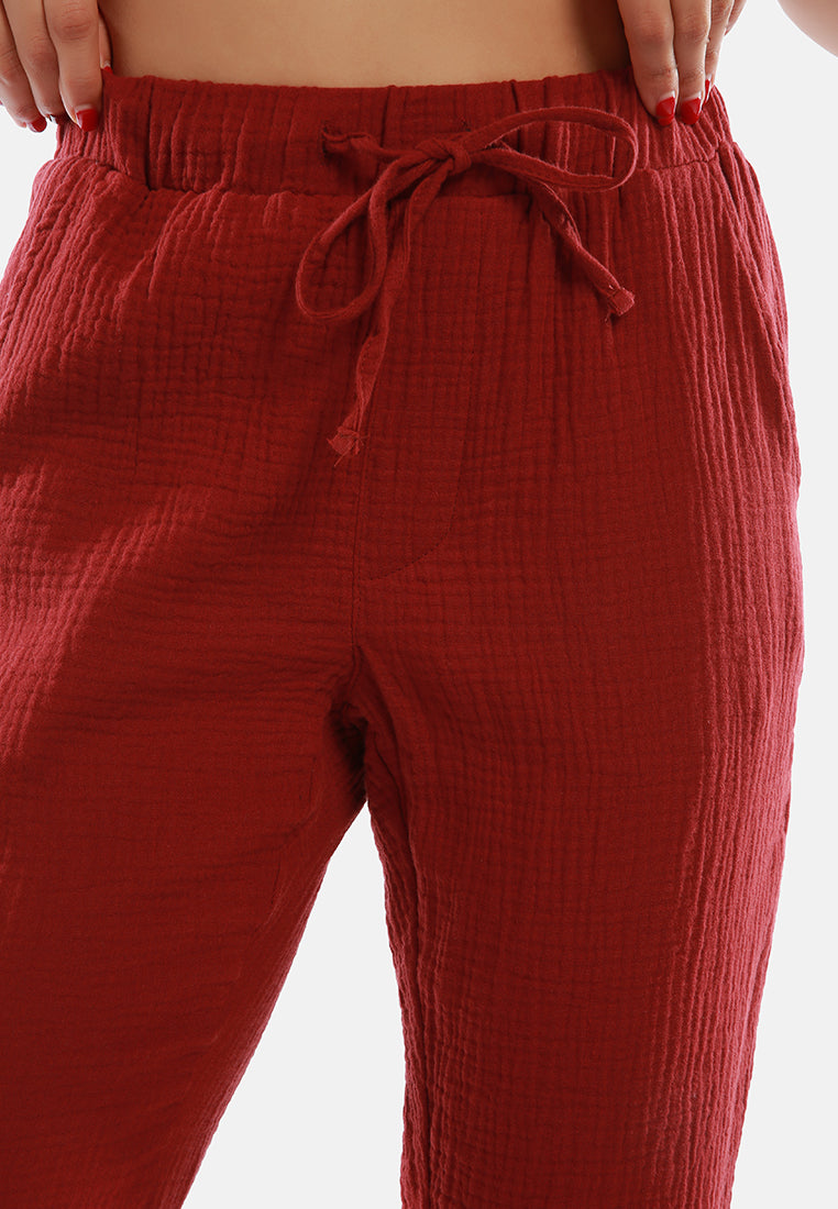 drawstring narrow bottom summer pants by ruw#color_burgundy