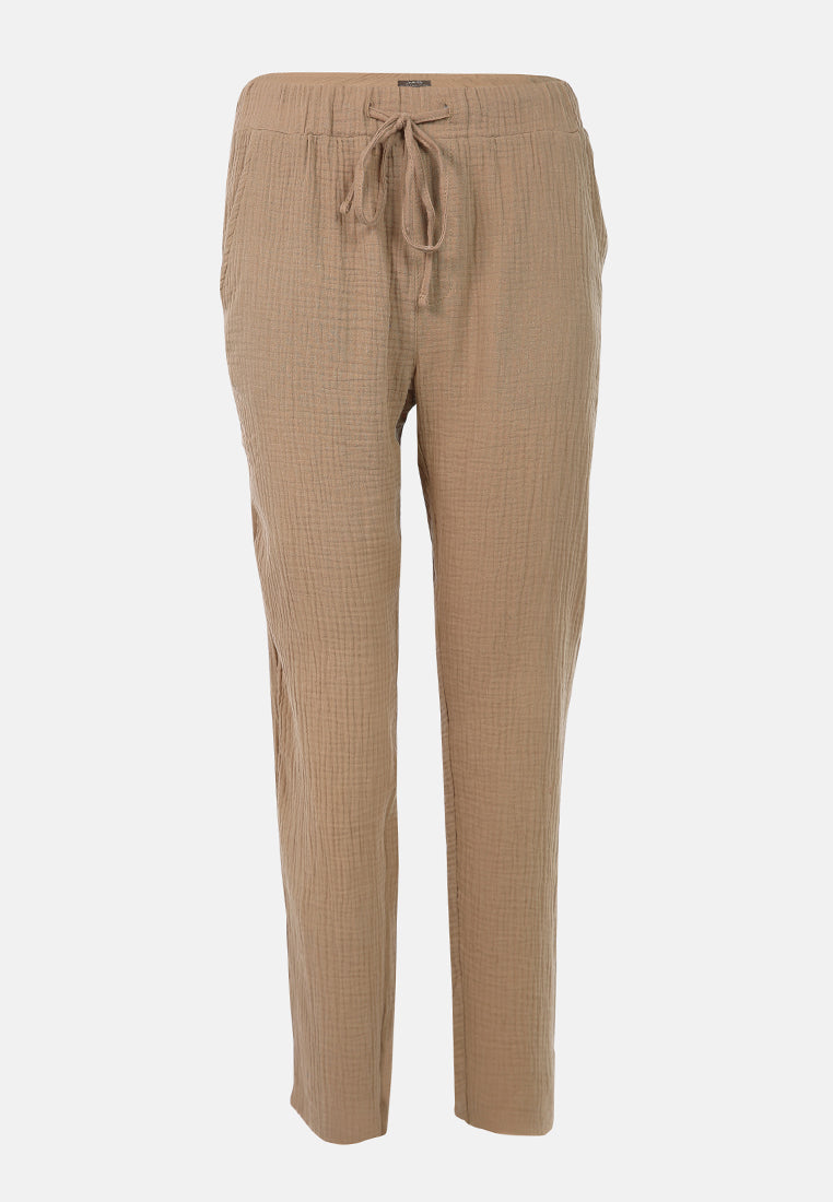 drawstring narrow bottom summer pants by ruw#color_khaki