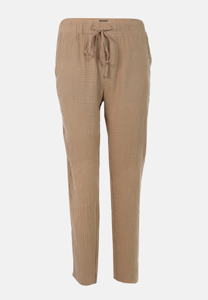 drawstring narrow bottom summer pants by ruw#color_khaki