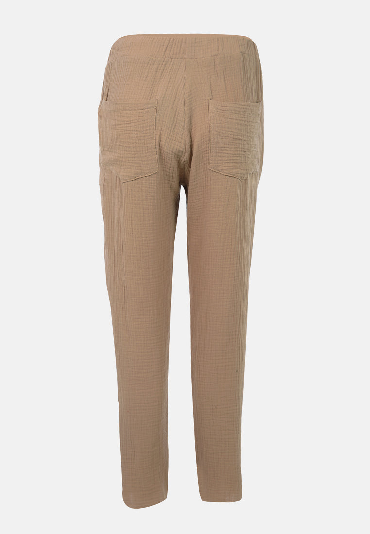 drawstring narrow bottom summer pants by ruw#color_khaki