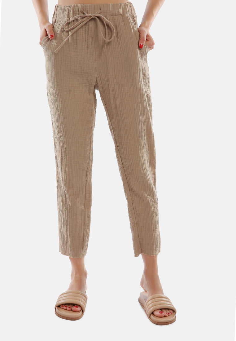 drawstring narrow bottom summer pants by ruw#color_khaki