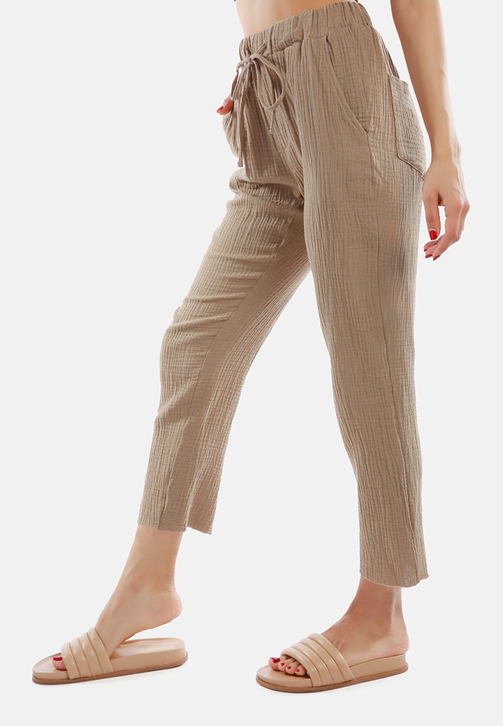 drawstring narrow bottom summer pants by ruw#color_khaki