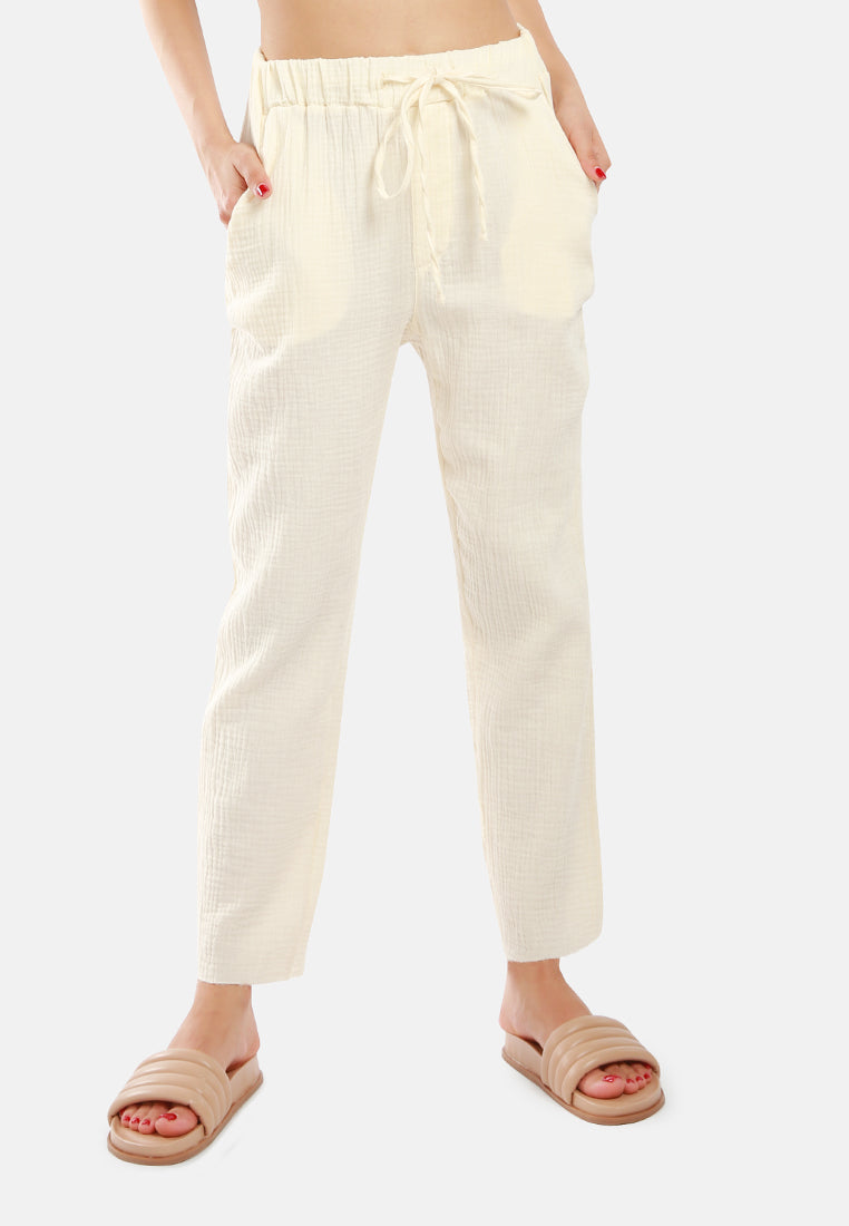 drawstring narrow bottom summer pants by ruw#color_beige