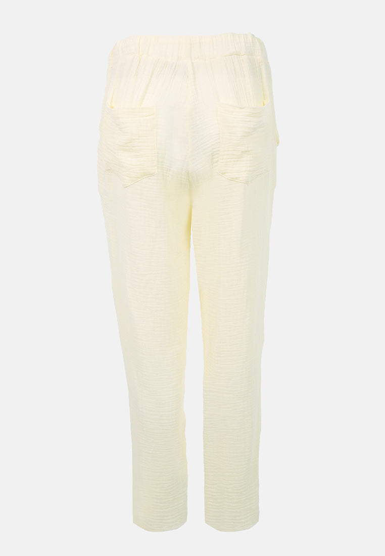 drawstring narrow bottom summer pants by ruw#color_beige