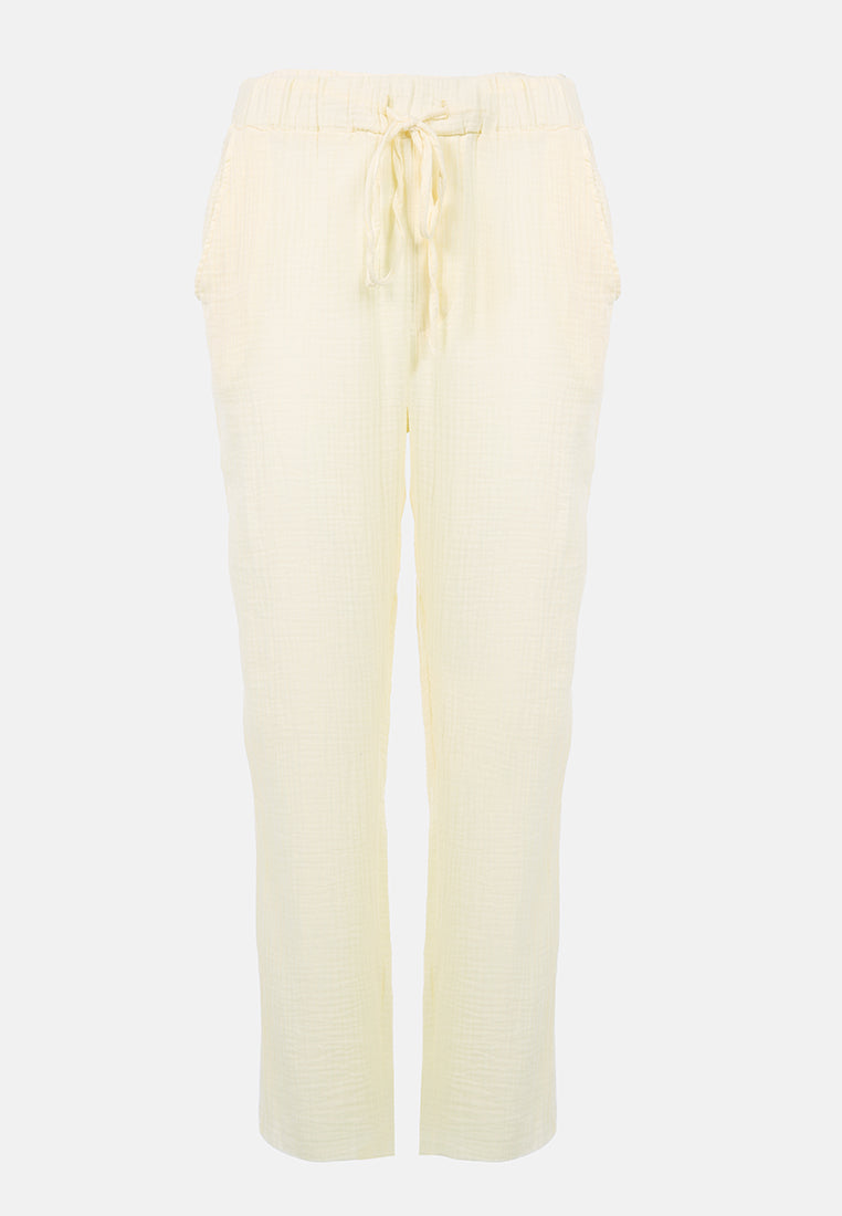 drawstring narrow bottom summer pants by ruw#color_beige