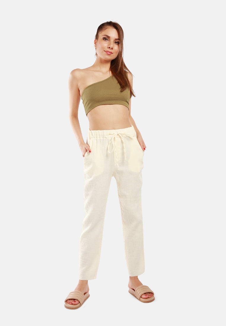 drawstring narrow bottom summer pants by ruw#color_beige