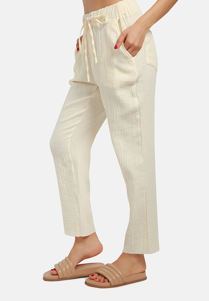 drawstring narrow bottom summer pants by ruw#color_beige