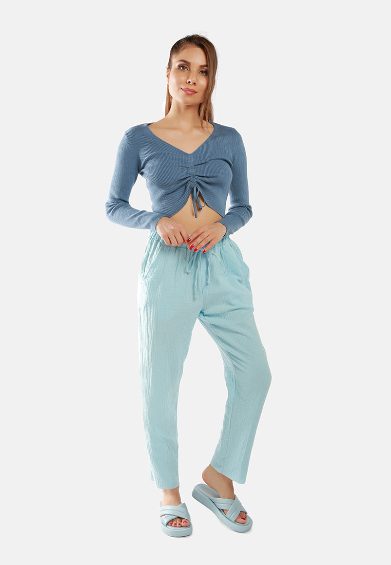 drawstring narrow bottom summer pants by ruw#color_light-blue