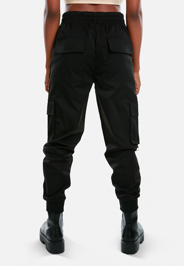 drawstring utility pocket cargo pants#color_black