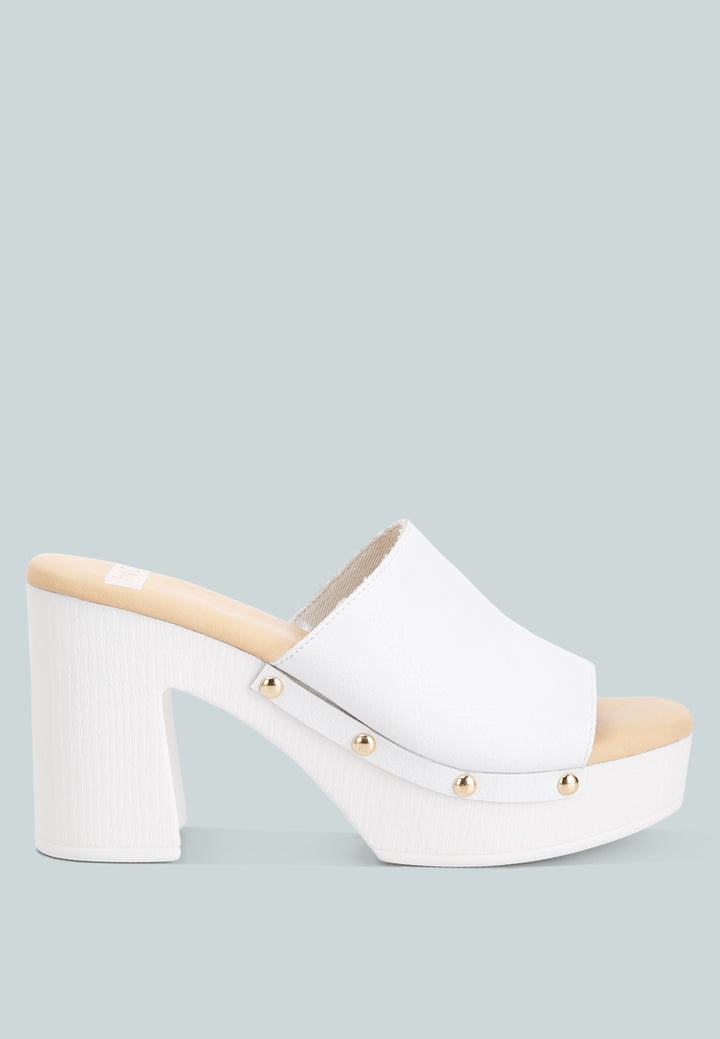 recycled leather block heel clogs by ruw#color_white