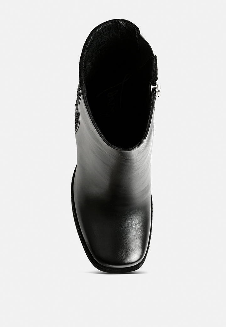 dryday diamante zip up block heel boots by ruw#color_black