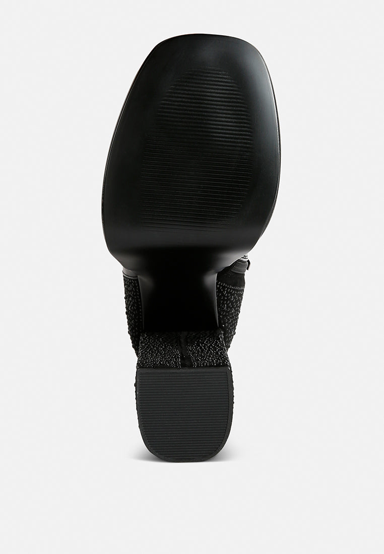 dryday diamante zip up block heel boots by ruw#color_black