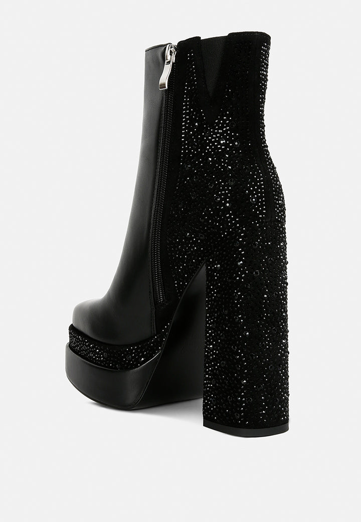 dryday diamante zip up block heel boots by ruw#color_black