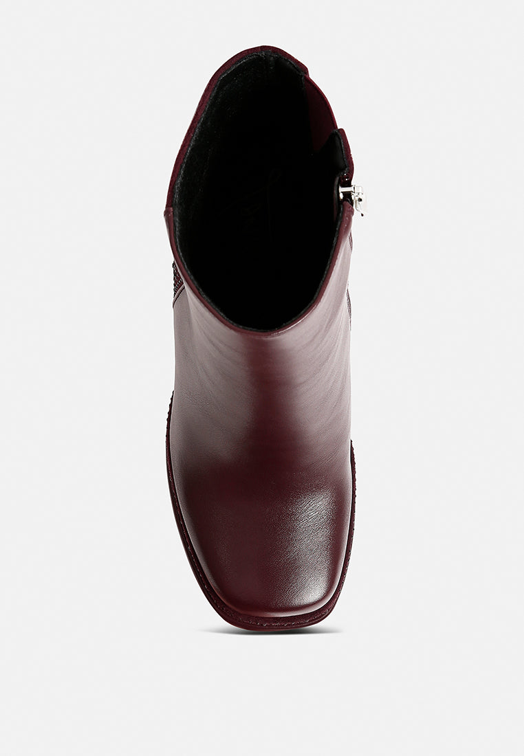 dryday diamante zip up block heel boots by ruw#color_burgundy