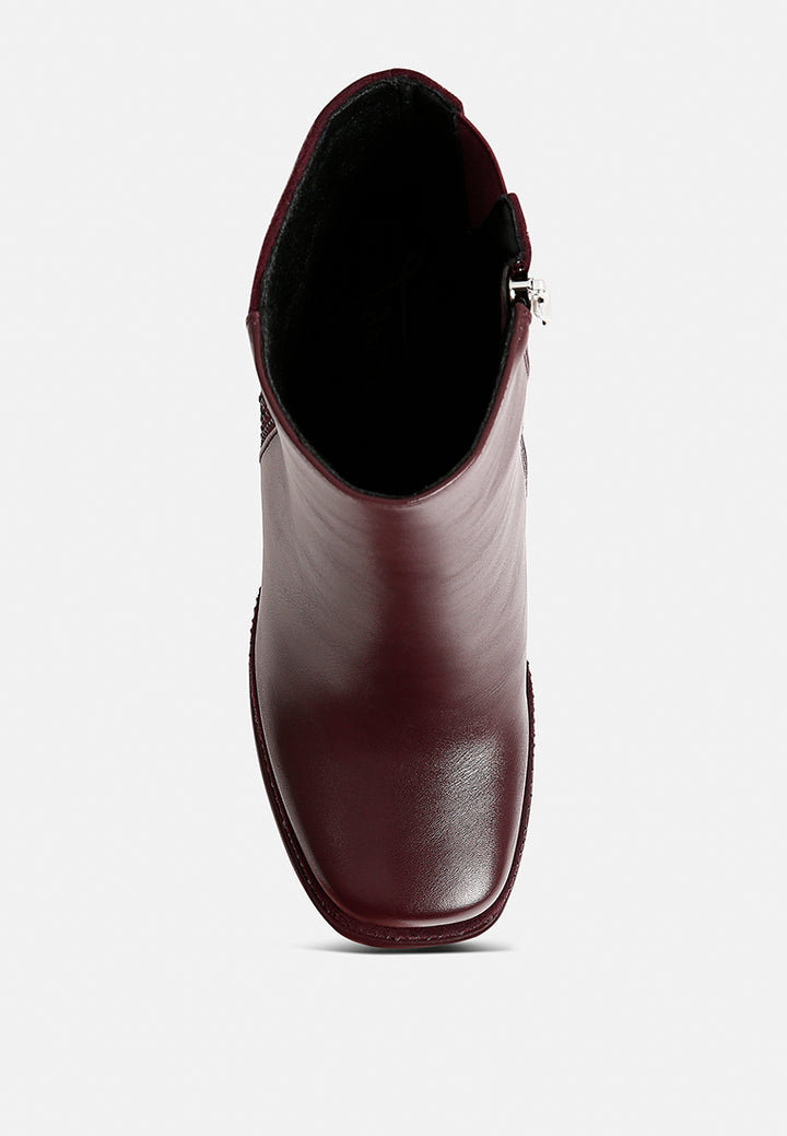 dryday diamante zip up block heel boots by ruw#color_burgundy