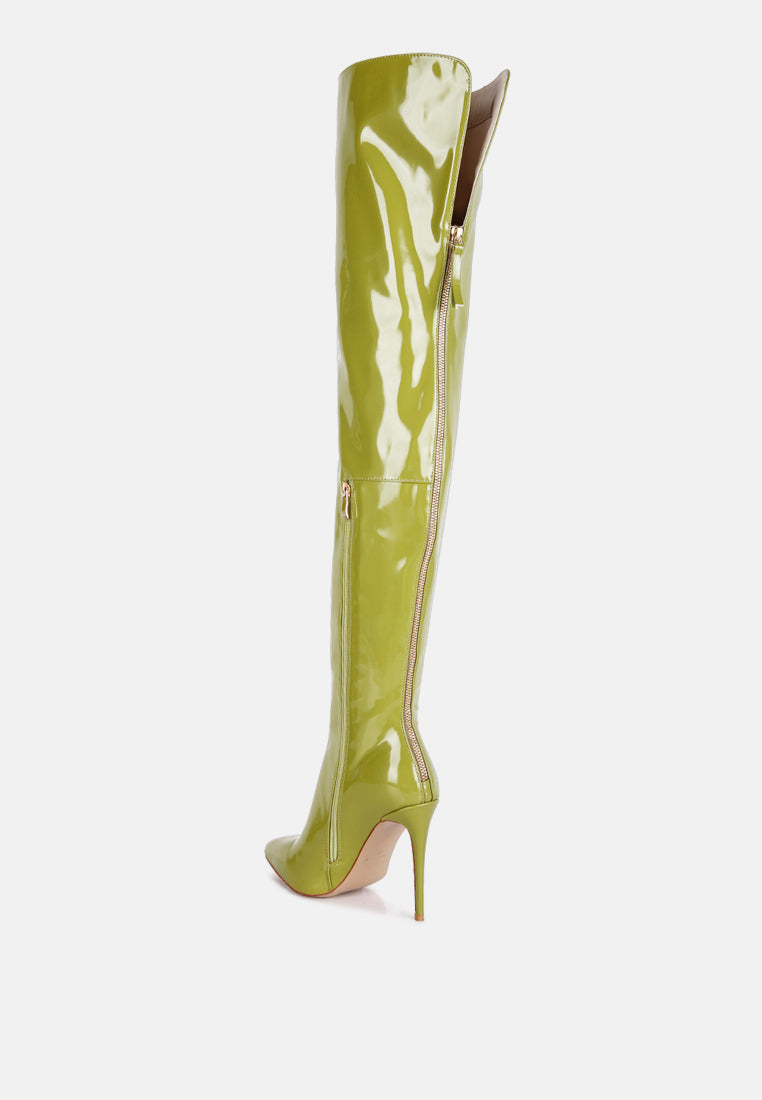 eclectic patent pu long stiletto boots by ruw#color_neon-green