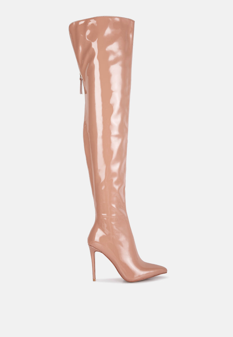 eclectic patent pu long stiletto boots by ruw#color_nude