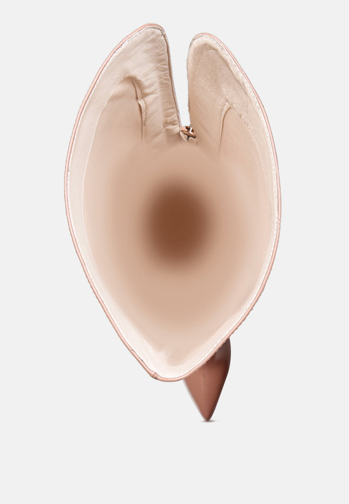 eclectic patent pu long stiletto boots by ruw#color_nude