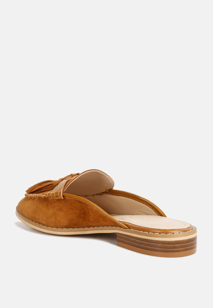 edmanda tassle detail leather mules by ruw#color_light-tan