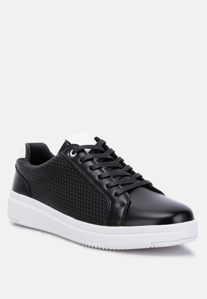 men's faux leather lace-up sneakers by ruw#color_black