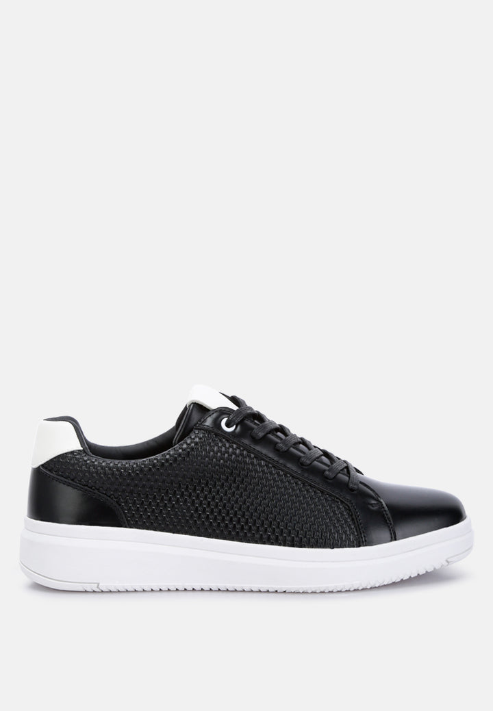 men's faux leather lace-up sneakers by ruw#color_black