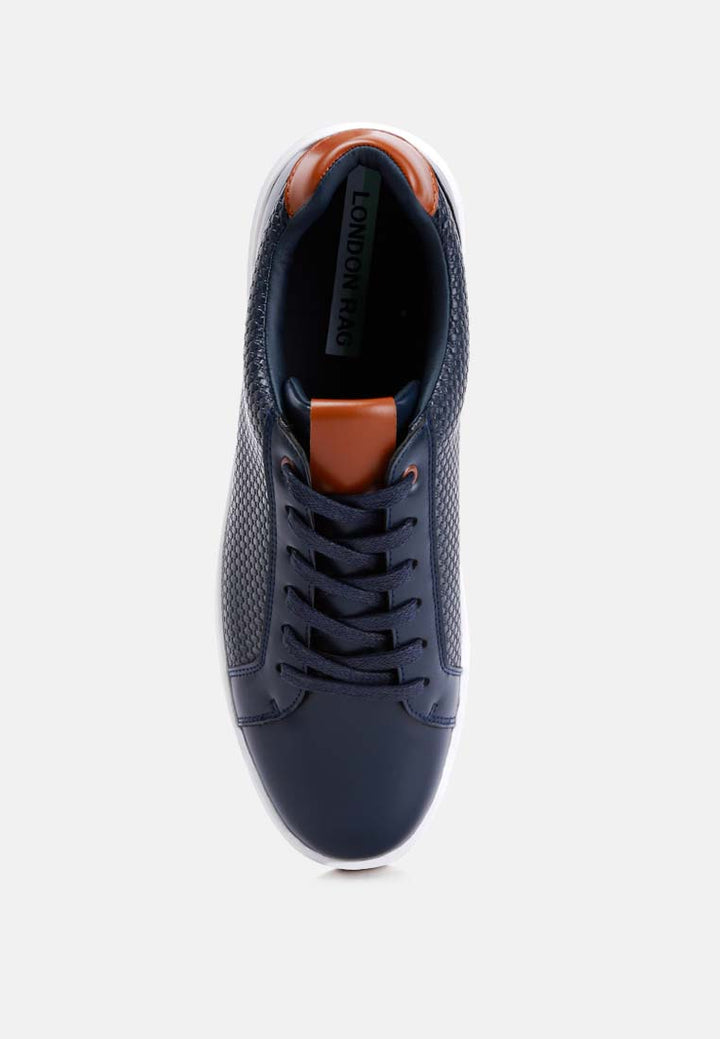 men's faux leather lace-up sneakers by ruw#color_navy