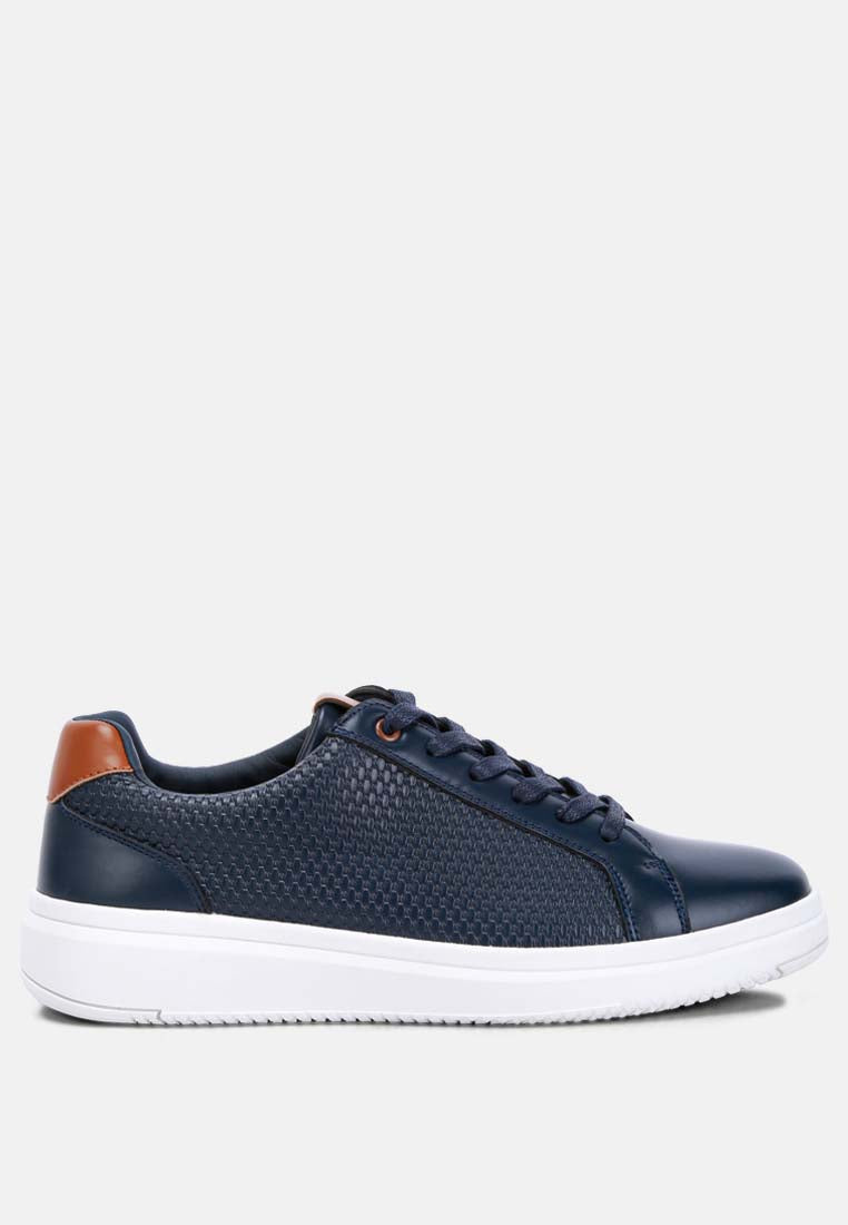 men's faux leather lace-up sneakers by ruw#color_navy