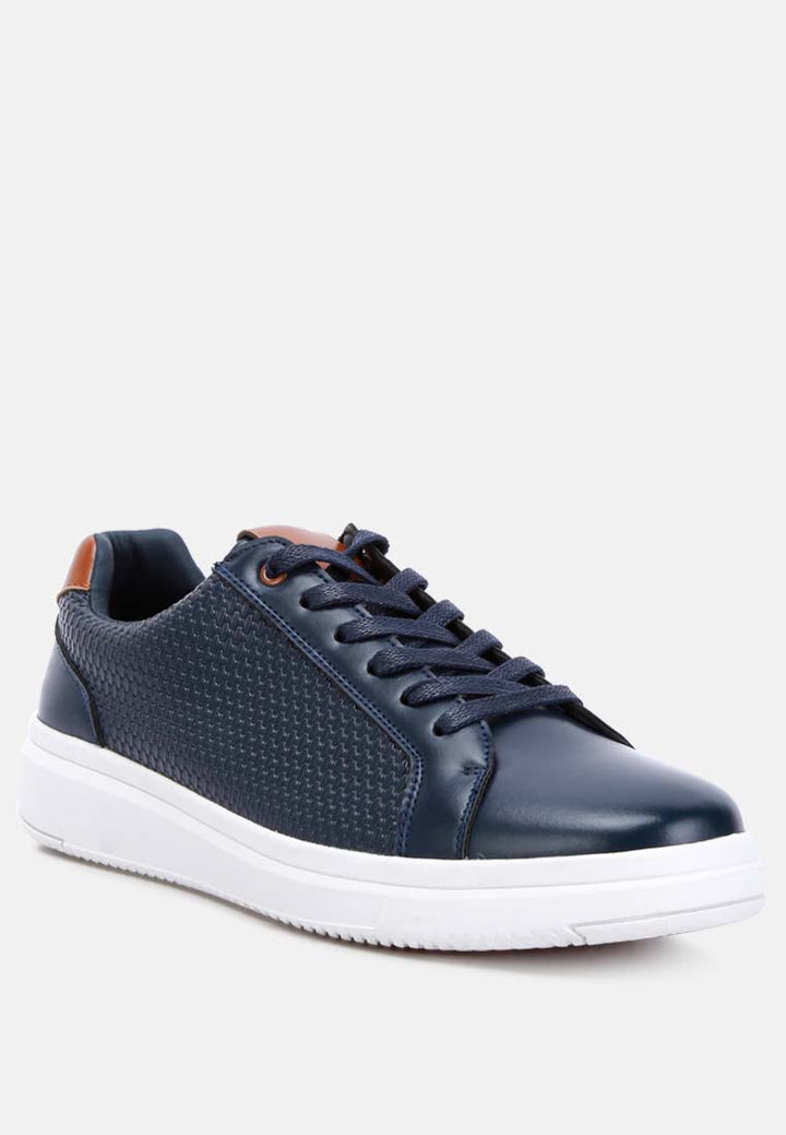 men's faux leather lace-up sneakers by ruw#color_navy