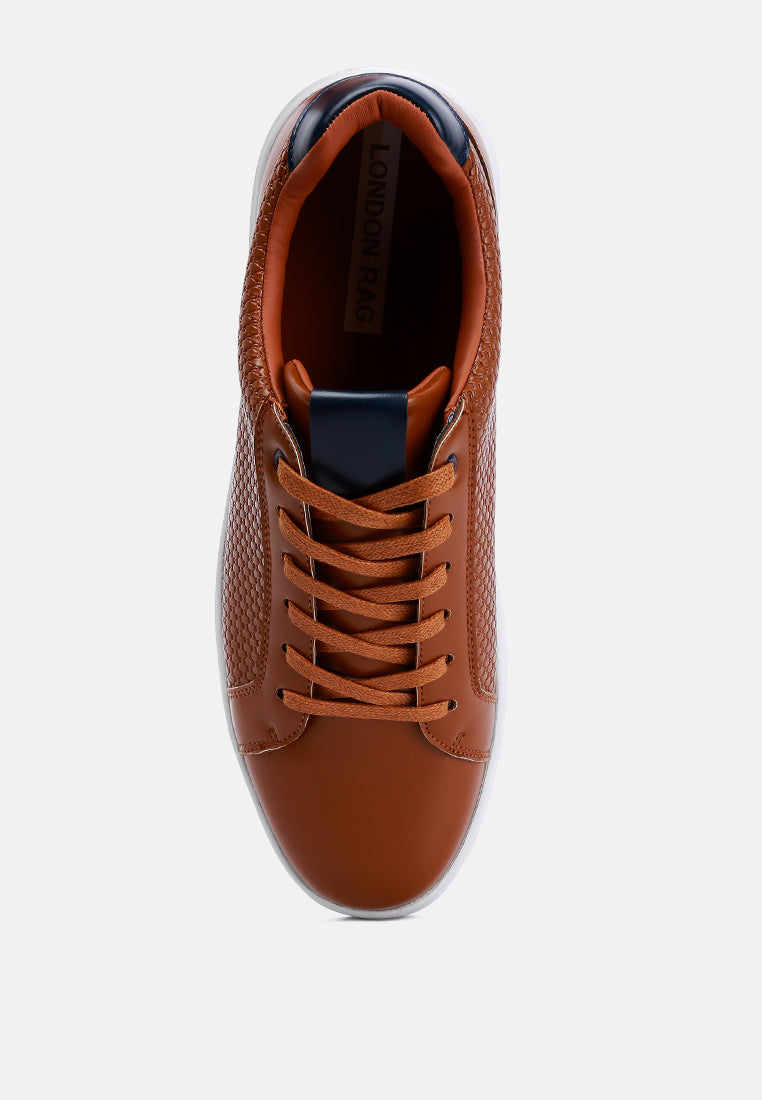 men's faux leather lace-up sneakers by ruw#color_tan