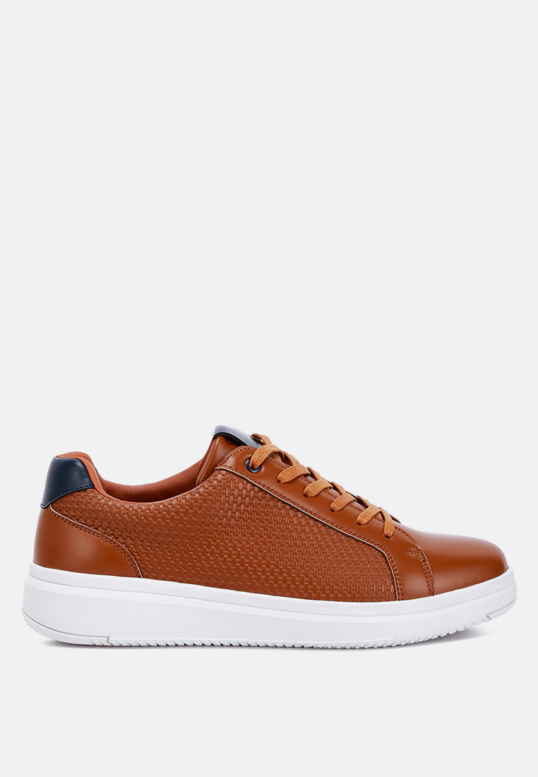 men's faux leather lace-up sneakers by ruw#color_tan