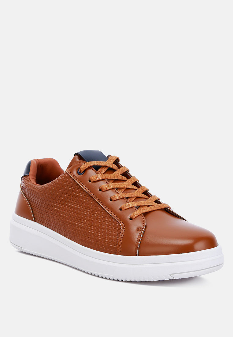 men's faux leather lace-up sneakers by ruw#color_tan