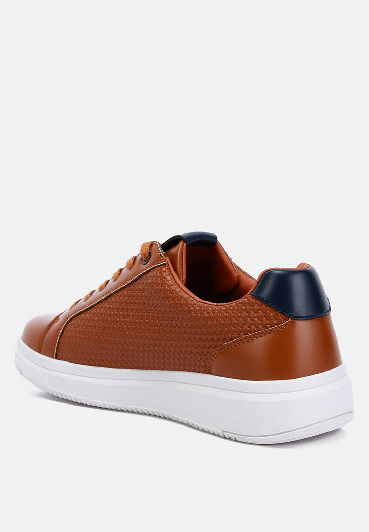 men's faux leather lace-up sneakers by ruw#color_tan