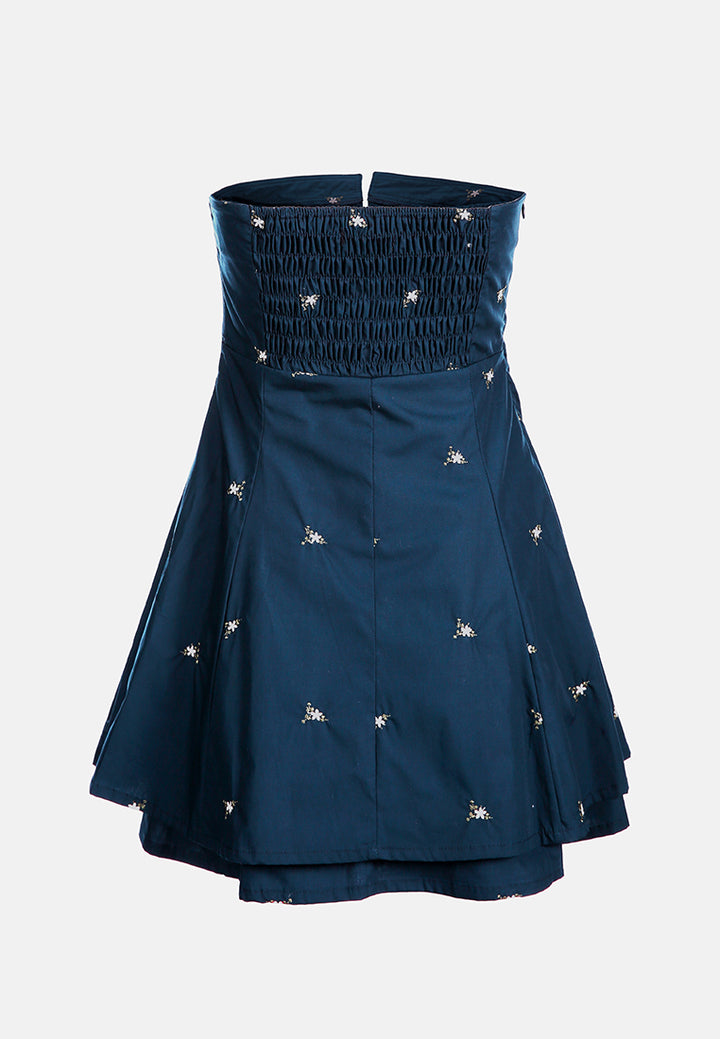 embroidered tube corset mini dress#color_navy