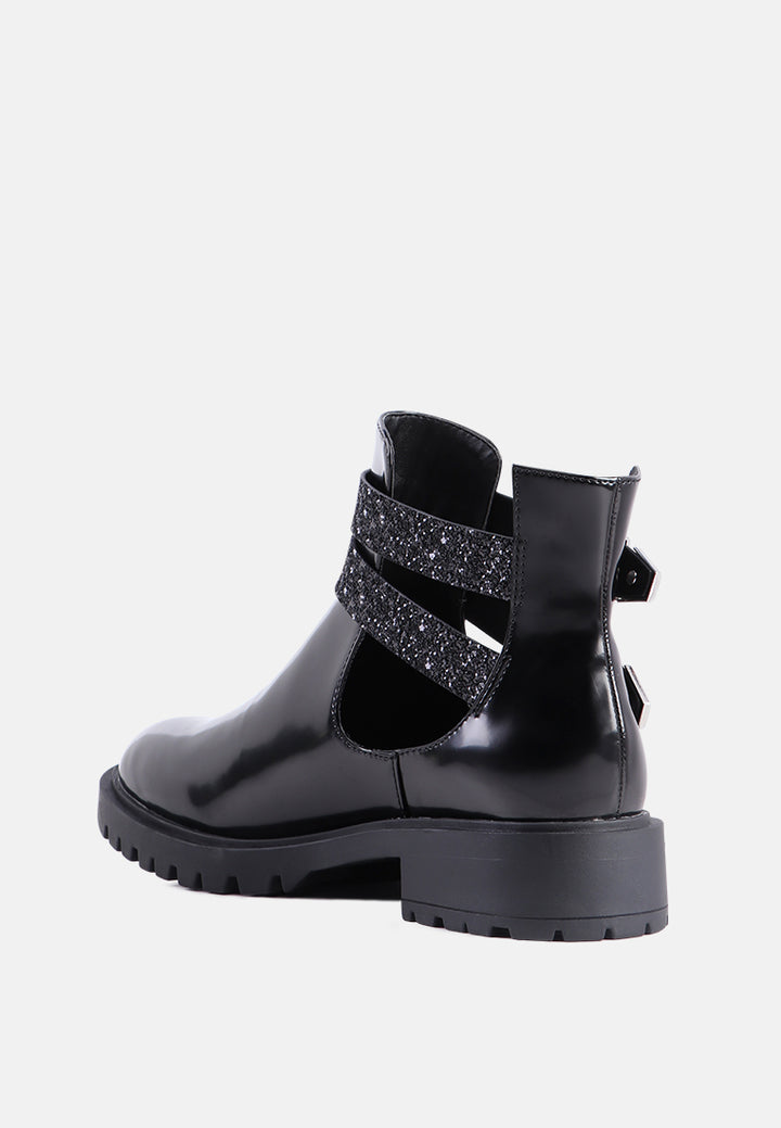 erner adjustable cut-out buckle boots#color_black-glitter