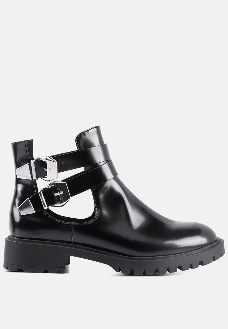 erner adjustable cut-out buckle boots#color_black