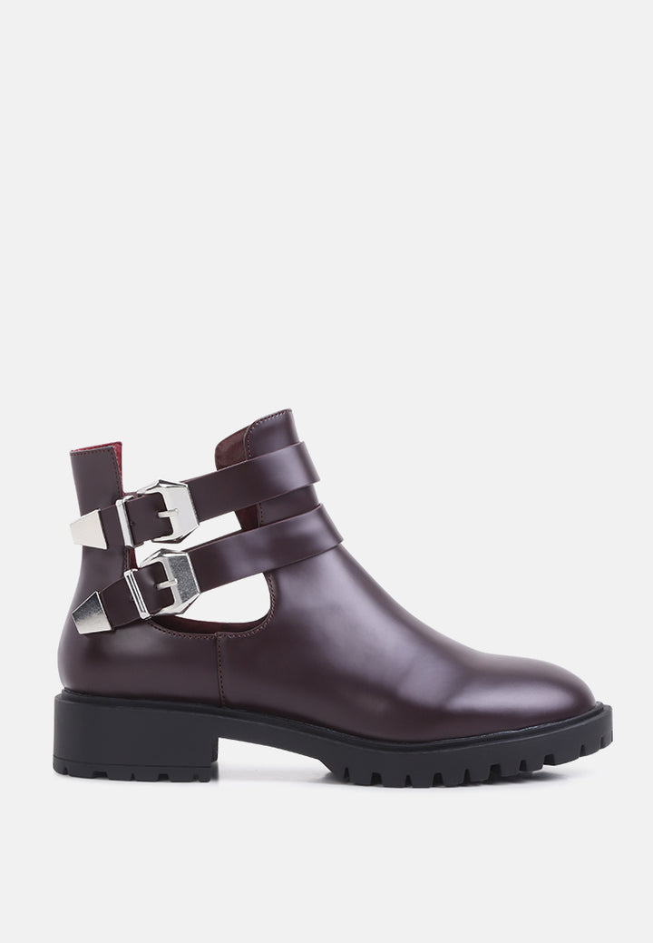 erner adjustable cut-out buckle boots#color_wine