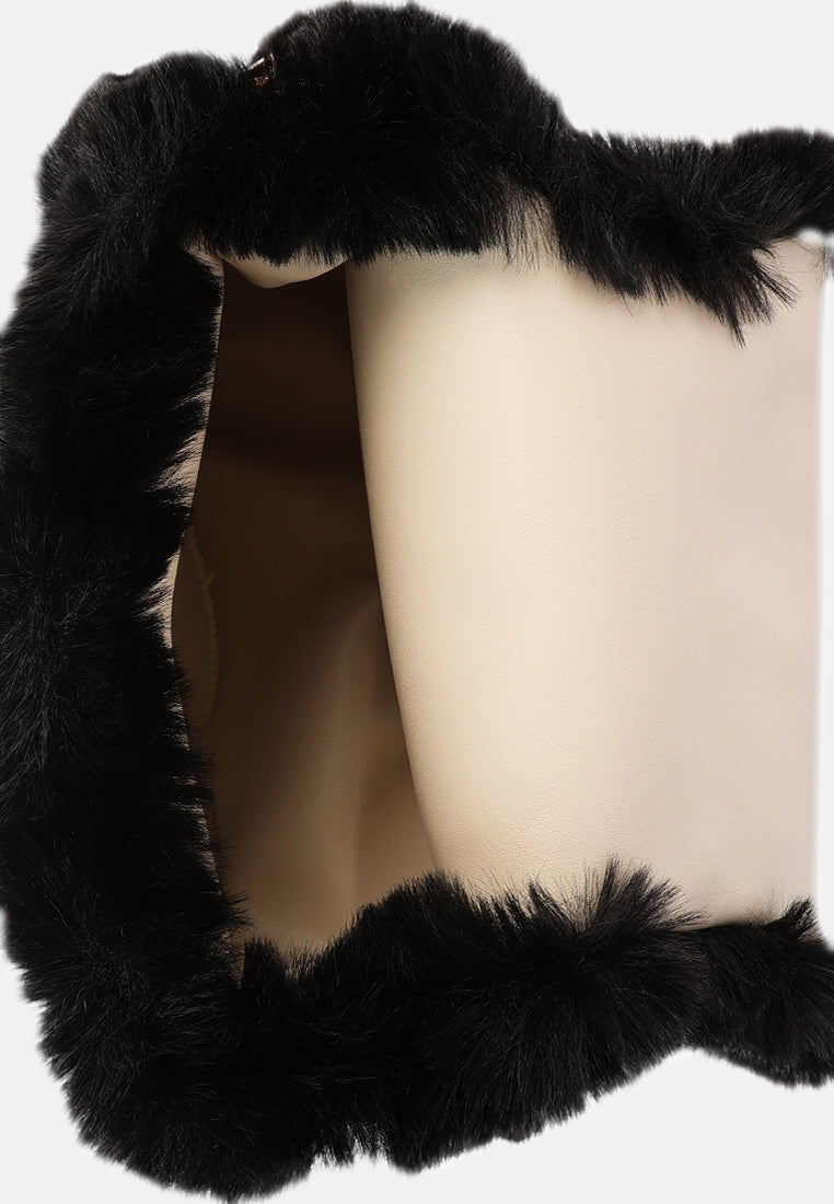 faux fur round mini bag#color_black