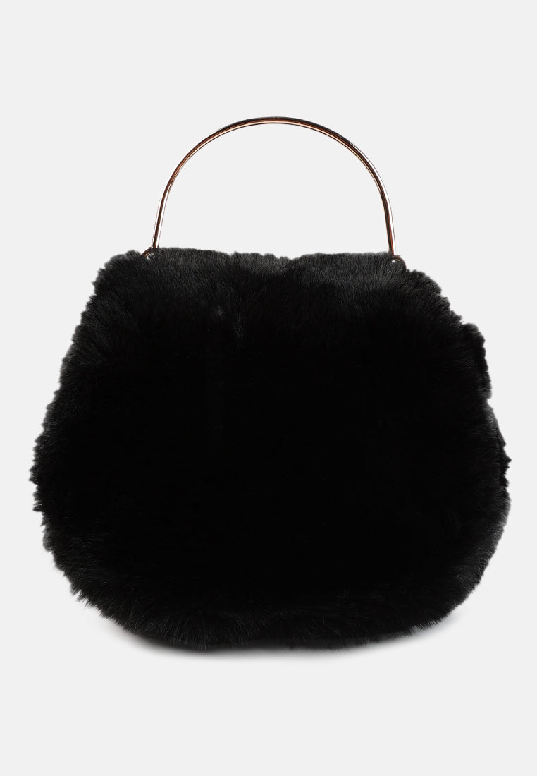 faux fur round mini bag#color_black